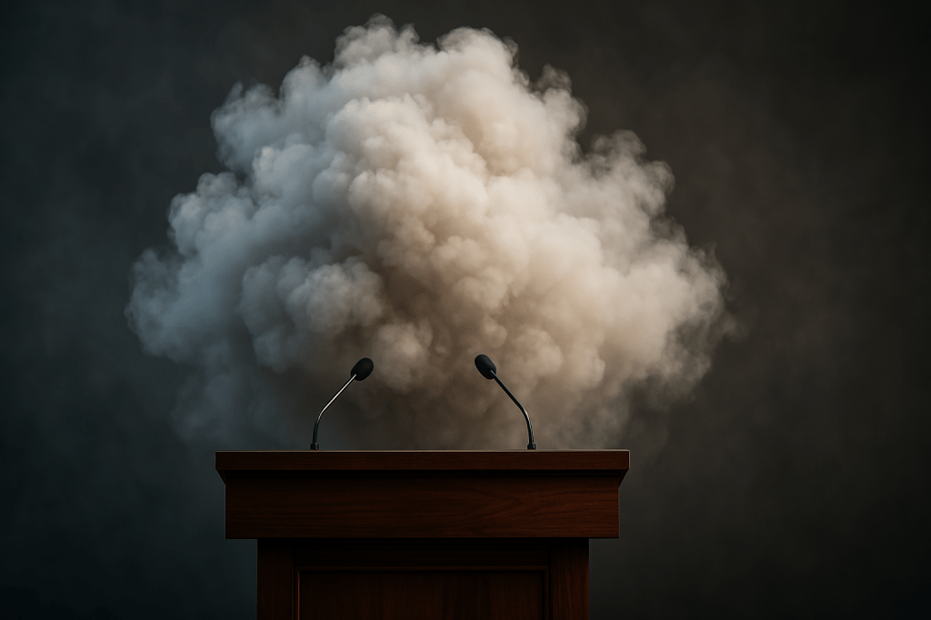 gas cloud behind podium